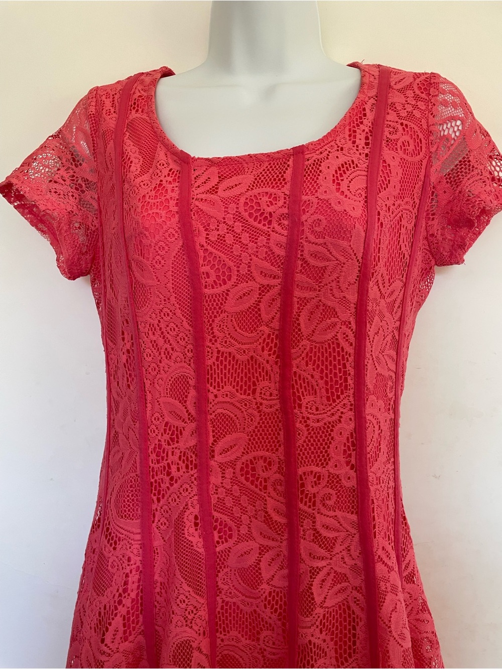 Lace A-Line Dress in Coral Pink